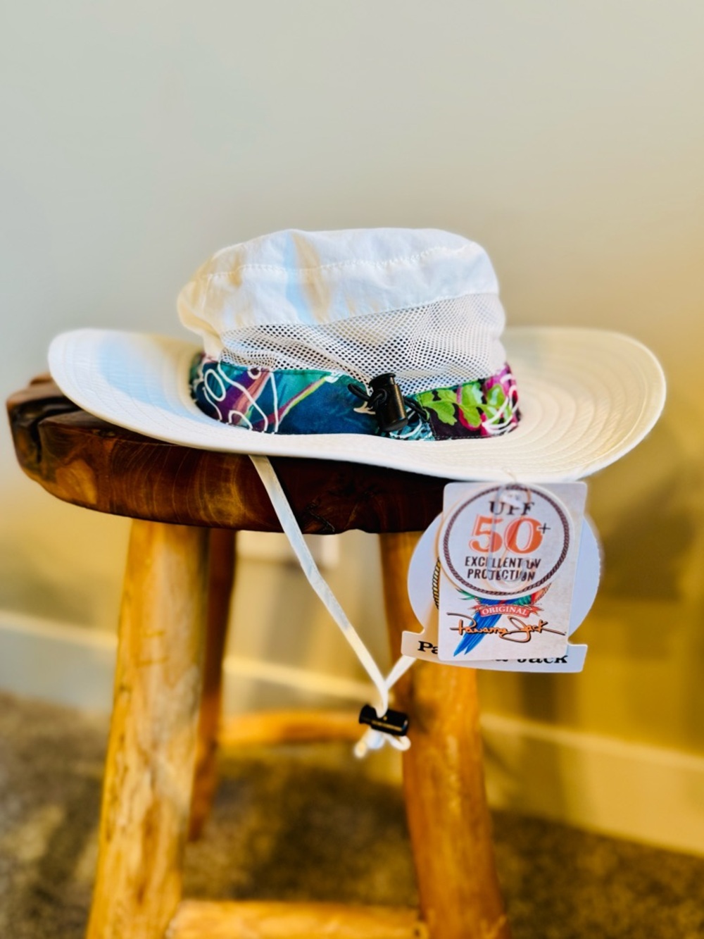 NWT White Panama Jack Mesh Safari Sun Hat 3" Brim Adjustsble Chin Strap SPF50